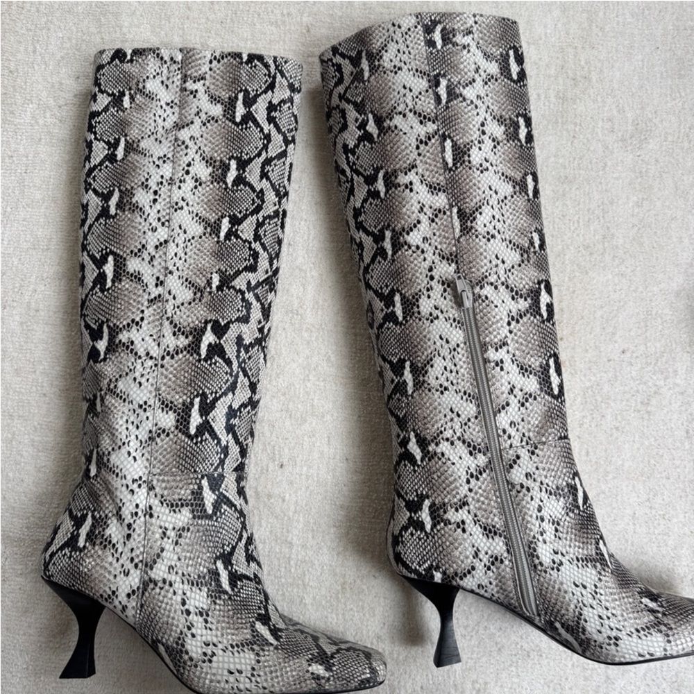 LPA Snakeskin Heeled Boots - Black and White Size 8.5